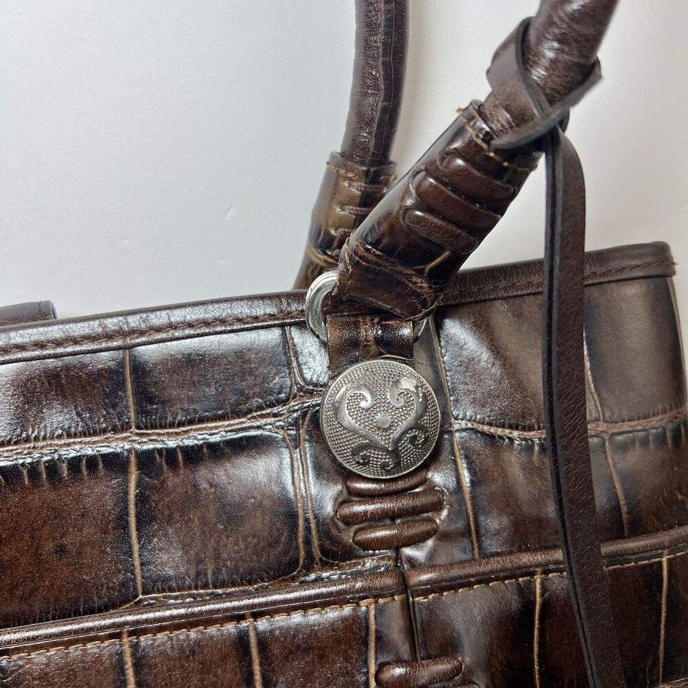 Brighton Brown Croc Embossed Leather Tote Shoulder Bag Heart Charm - Picture 6 of 14